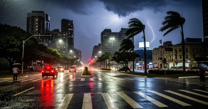 Temporais devem atingir várias regiões de Santa Catarina | Foto: Imagem gerada com auxilio de IA/4oito