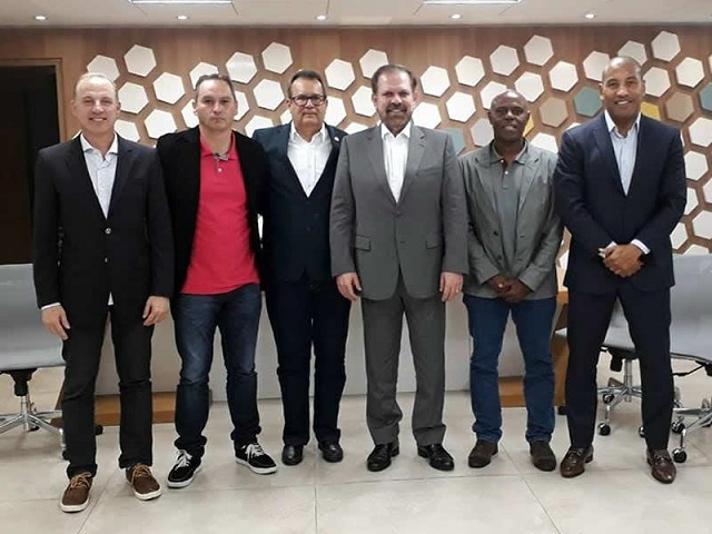 Rubens Angelotti e Sérgio Lopes, o Serginho, na Federação Paulista de Futebol/Foto: Divulgação/FCF