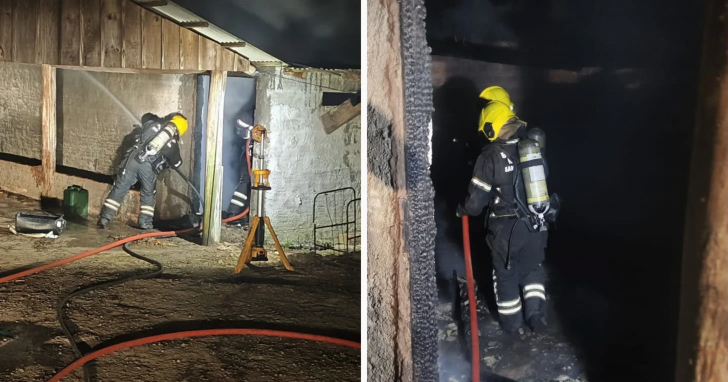 Estufa de fumo ficou destruída após incêndio em Sanga do Marco, em Araranguá | Foto: CBMSC/4oito