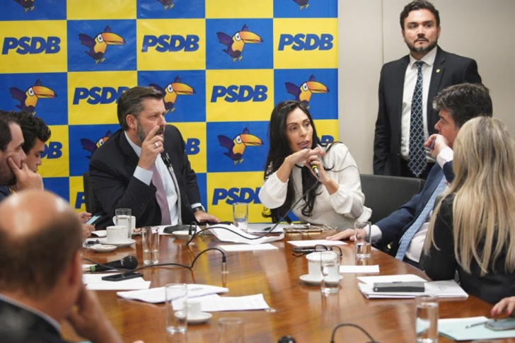 Geovania em uma das reuniões do PSDB que tratou da reforma. O partido fechou questão / Divulgação