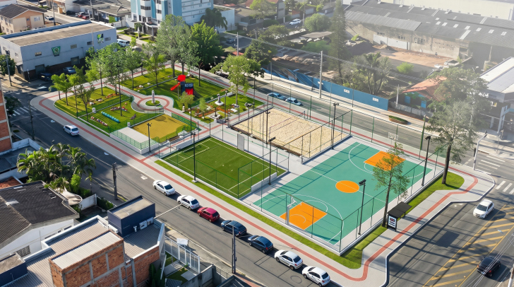 Obras de revitalização já começaram na Praça da Cesaca, no Centro de Criciúma | Foto: Divulgação/Construtora Corbetta
