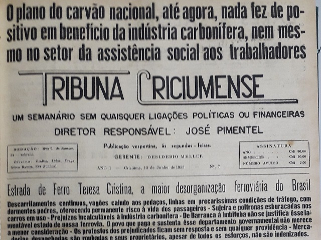Reprodução / Tribuna Criciumense, 13/6/1955