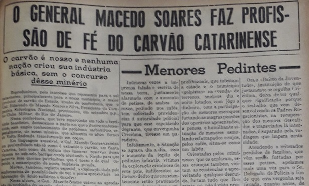 Reprodução / Tribuna Criciumense, 11/11/57