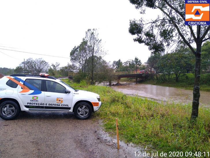 Monitoramento do Rio Sangão neste domingo / Foto: Defesa Civil