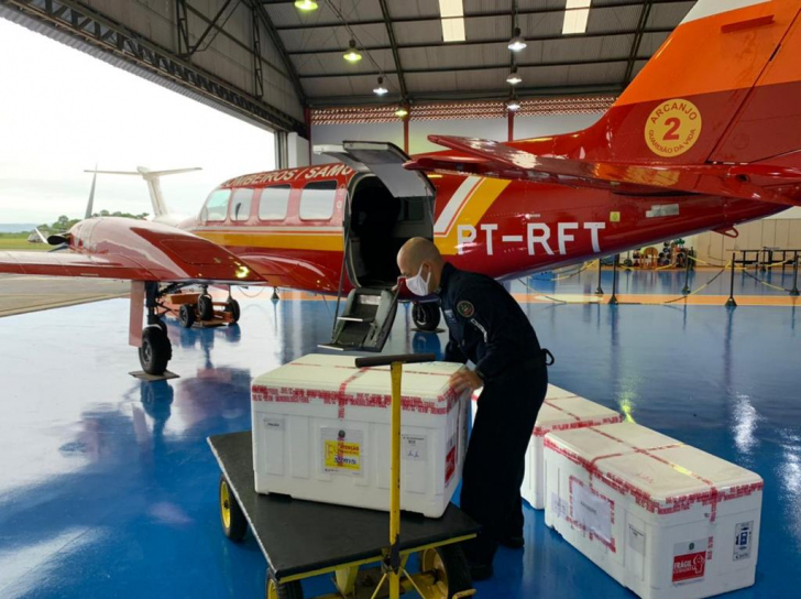 Primeira remessa de doses do estado saiu para o Oeste, via aérea / Foto: Divulgação / DIVE
