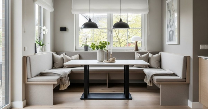 Bancos de alvenaria se integram ao projeto arquitetônico e otimizam o uso do espaço | Foto: IA/4oito