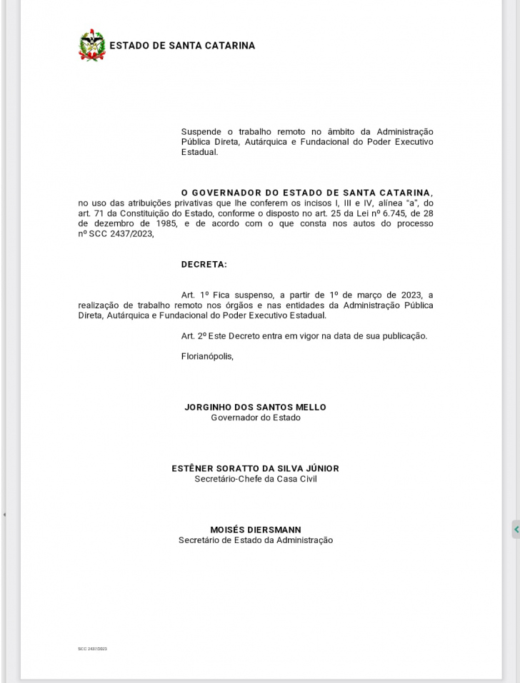 Governo do Estado vai decretar fim do trabalho remoto para servidores públicos estaduais