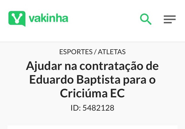 Torcedor cria vakinha online para contratar Eduardo Baptista