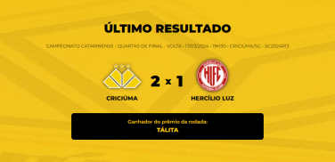 Notícia - Confira quem foi o vencedor do Bolão Bistek do jogo entre Criciúma e Hercílio Luz