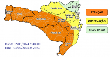 Notícia - Defesa Civil alerta para frente fria e chuva volumosa nos próximos dias em SC