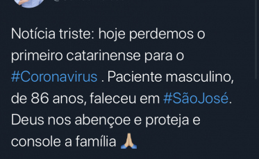 Confirmada primeira morte por coronavírus em Santa Catarina