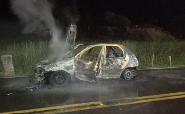 Incêndio deixa veículo destruído na BR-101 em Santa Rosa do Sul