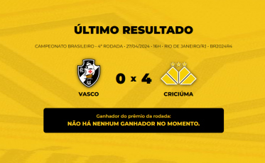 Bolão Bistek não tem acertadores para Vasco 0x4 Criciúma