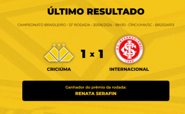 Confira quem venceu o Bolão Bistek da partida entre Criciúma e Internacional