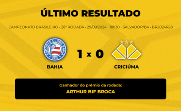 Confira quem venceu o Bolão Bistek da partida entre Bahia e Criciúma