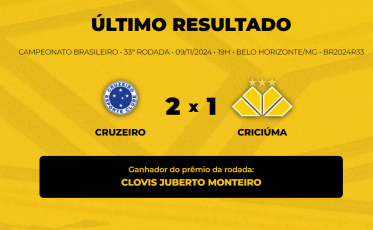 Confira quem venceu o Bolão Bistek da partida entre Cruzeiro e Criciúma
