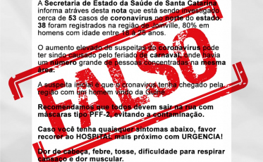 Em nota fake, 53 casos de coronavírus são referidos