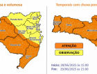 Chuvas intensas de até 150mm devem atingir Extremo Sul de SC, alerta Defesa Civil