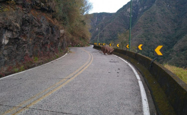 Rocha cai na Serra do Rio do Rastro e deixa trânsito em meia pista