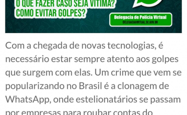 Polícia Civil alerta para roubo de conta no Whatsapp