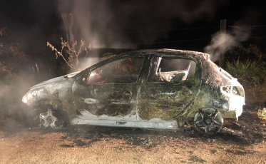Carro pega fogo em via pública