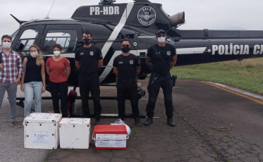 Equipe do helicóptero da Polícia Civil realiza transporte de órgãos