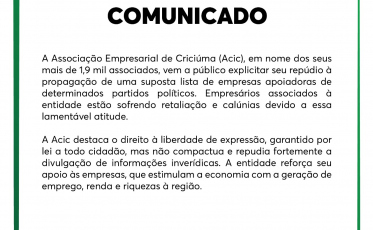 Em nota, Acic repudia lista de empresas a serem boicotadas em Criciúma
