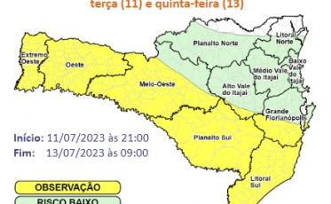 Aviso meteorológico: Sul de SC terá grande volume de chuva na próxima semana