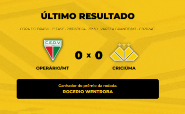 Confira quem ganhou o Bolão Bistek da partida entre Operário-VG e Criciúma