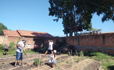 Comunidade renova canteiros de horta comunitária, em Araranguá