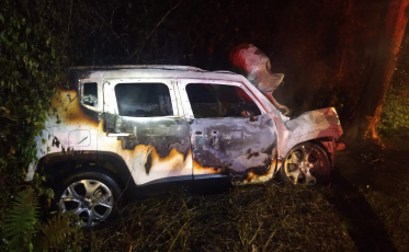 Criciúma: motorista é retirada de carro em chamas após colidir contra árvore