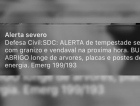 Defesa Civil emite alerta severo de tempestade com granizo e vendaval para a próxima hora