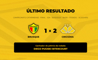 Veja quem venceu o Bolão Bistek da partida entre Brusque e Criciúma