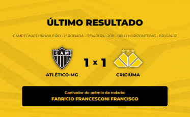 Confira quem venceu o Bolão Bistek entre Atlético Mineiro e Criciúma