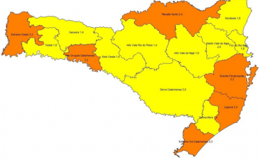 Matriz de risco: Amrec no amarelo. Amurel e Amesc seguem no laranja