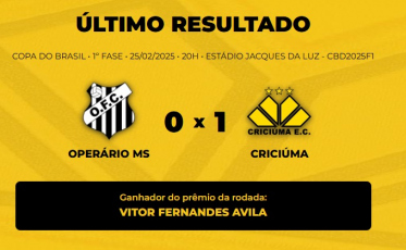 Veja o vencedor do Bolão Bistek para Operário-MS x Criciúma