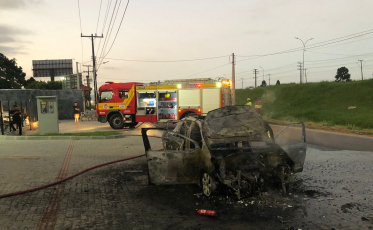 Carro é destruído por incêndio próximo à BR-101