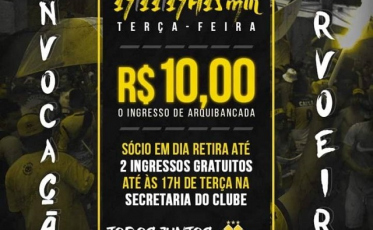 Criciúma coloca ingressos a R$ 10,00 para o jogo contra o Paraná