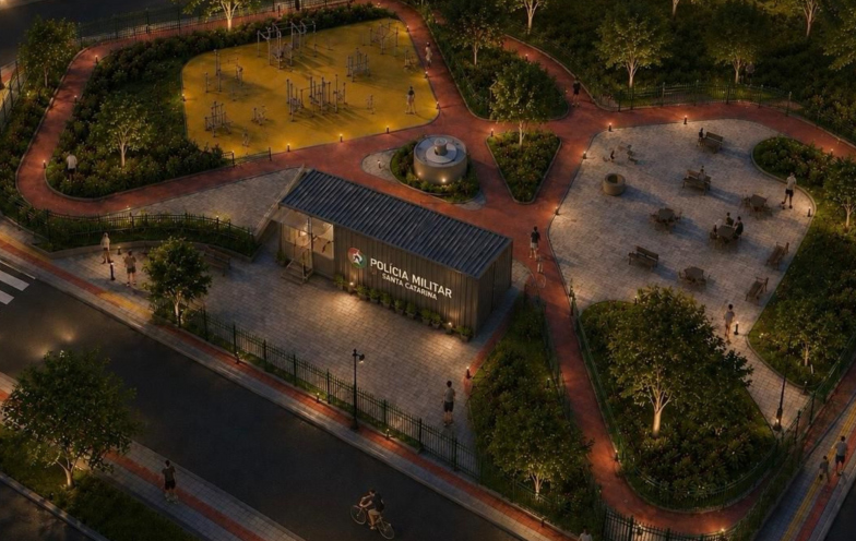 Nova base da PM no Pinheirinho terá praça revitalizada; veja imagens do projeto