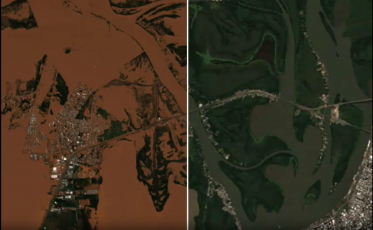 Imagens de satélite mostram cheias no Rio Grande do Sul